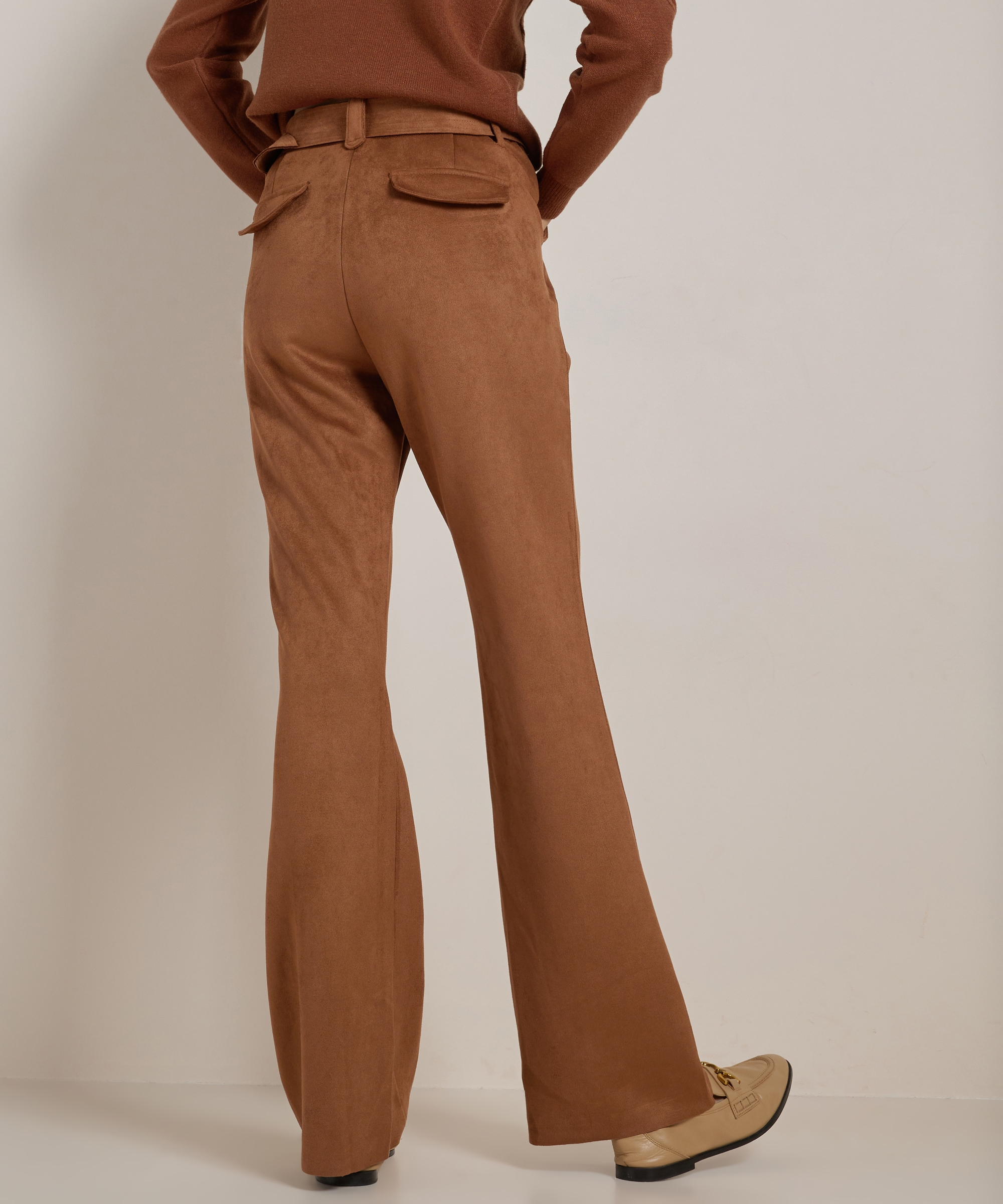 suedine flared fit broek met riem