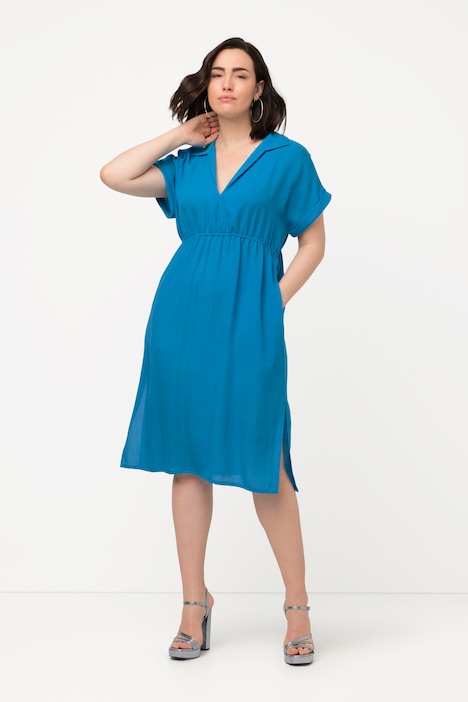 Kleid, Hemdkragen, Taschen, V-Ausschnitt, Halbarm