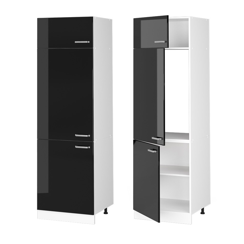 Vicco Kühlumbauschrank Küchenschrank R-Line Solid Weiß Schwarz 60 cm modern