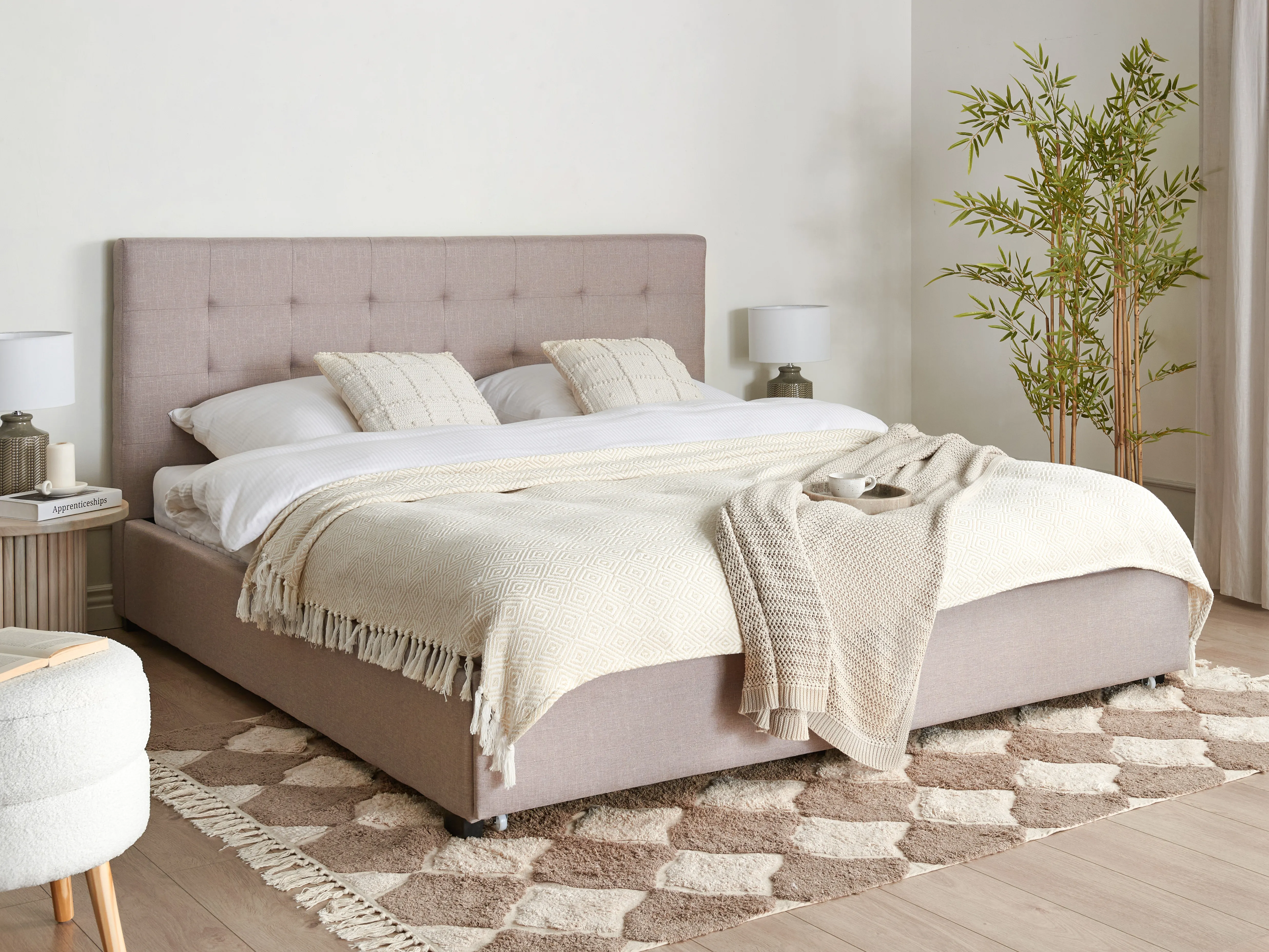 Bed met opbergladen Stof LA ROCHELLE 180 x 200 cm Lichtgrijs