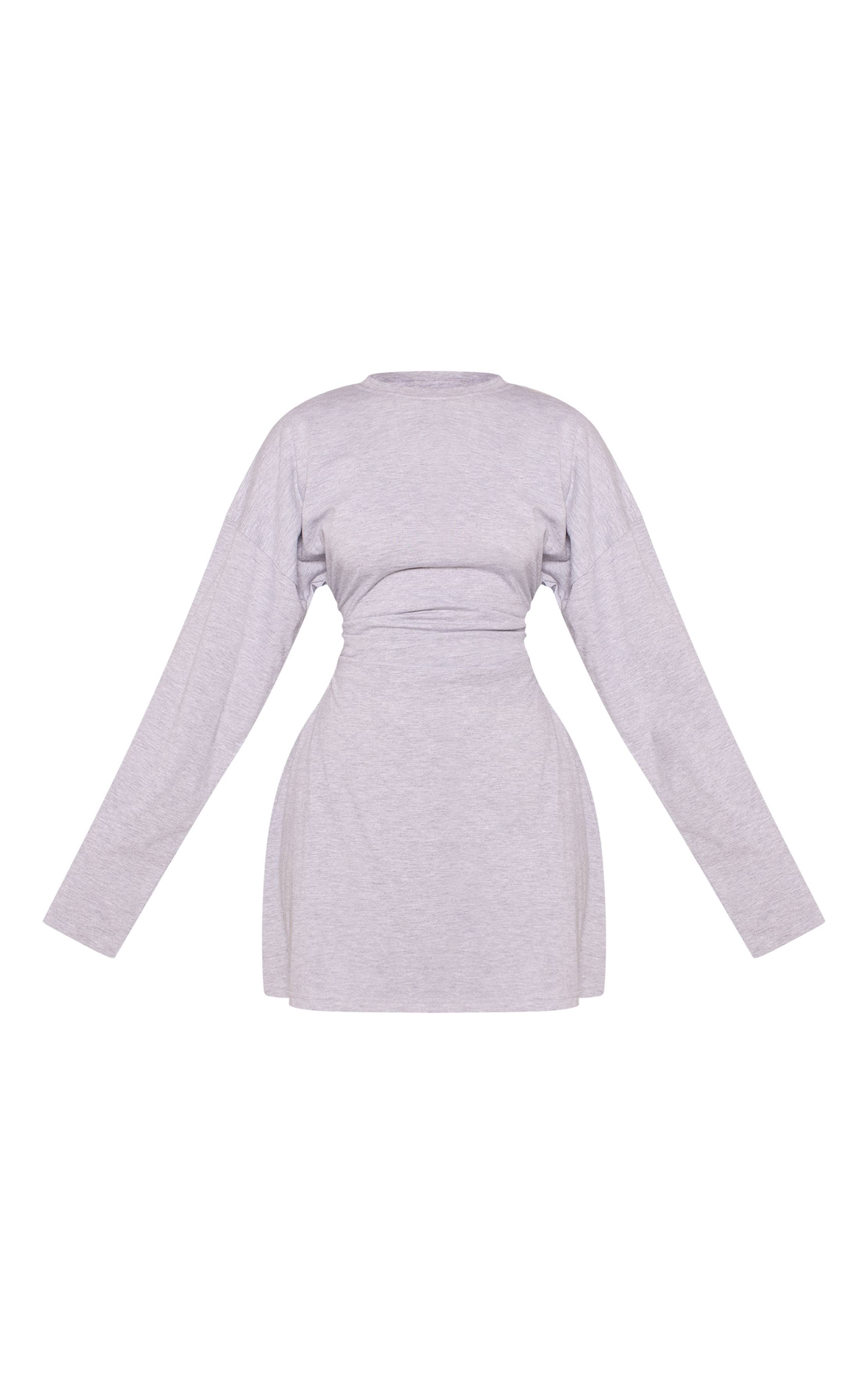 Gris Chiné Robe Mini En Jersey À Manches Longues Avec Fronces Latérales Petite