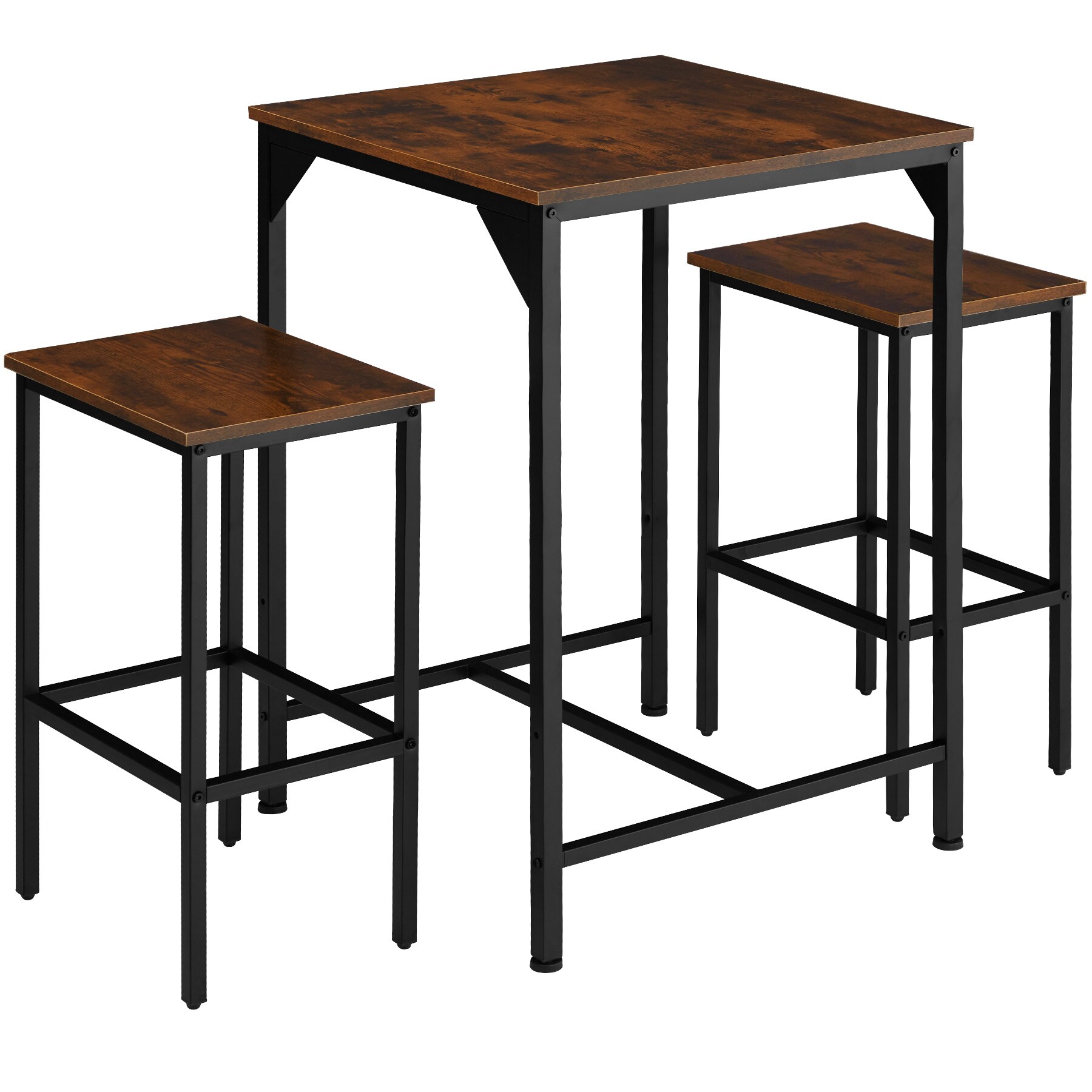 tectake® Barset, 3-teilig, Industrial Style, mit höhenverstellbaren Kunststofffüßen
