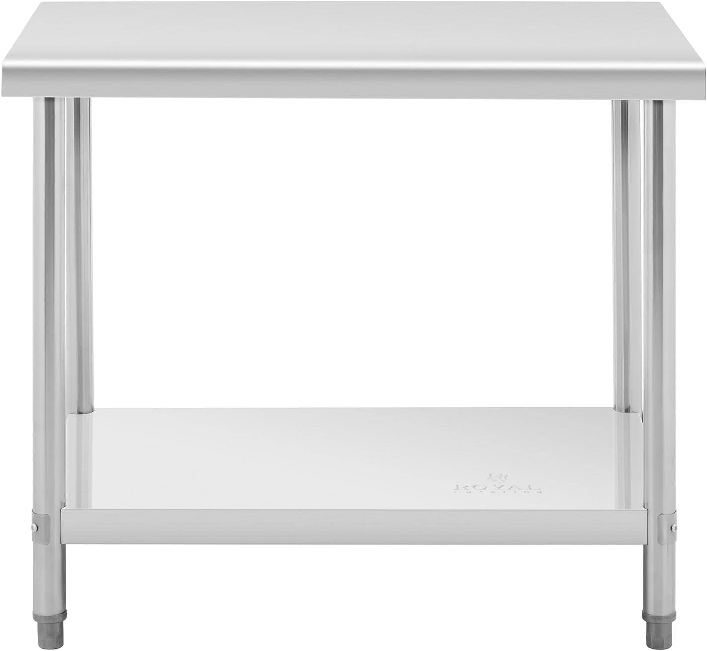 Royal Catering RCAT-100/70 Arbeitstisch aus Edelstahl (100 x 70 cm, 1 Arbeitsplatte und 1 Einlegeboden, bis 400 kg, höhenverstellbare Füße, Edelstahl)