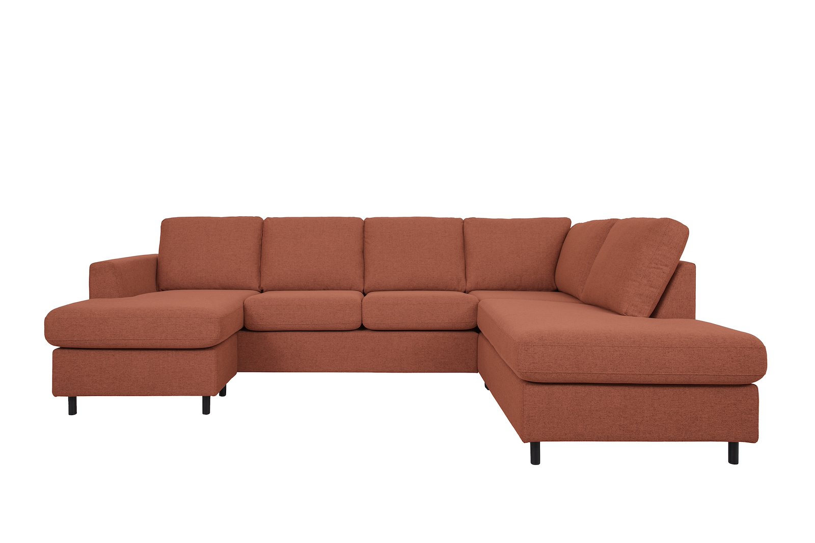 Oslo Plus U-sofa Sjeseong venstre med 2-seter og åpen ende høyre. Tekstil Neve 52 Teracotta med sorte ben