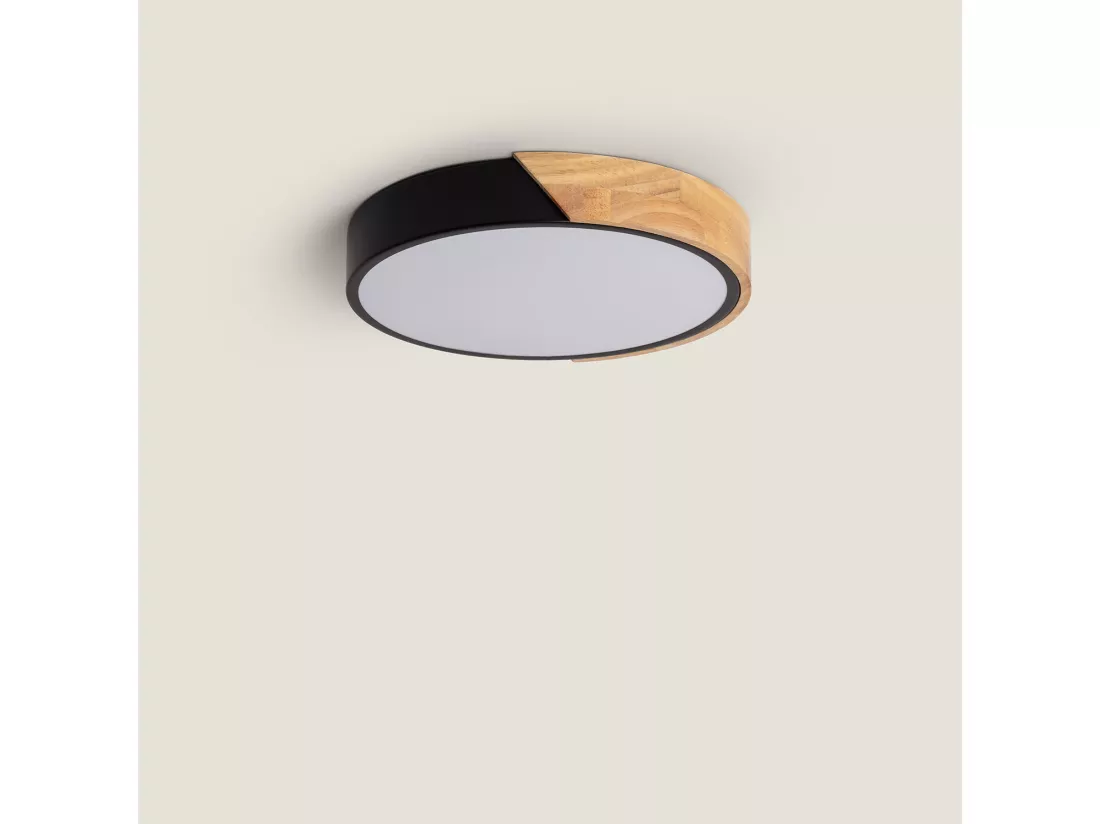 Plafonnier LED Rond Bois 18W CCT Sélectionnable Semi-Dari Ø320 mm Blanc