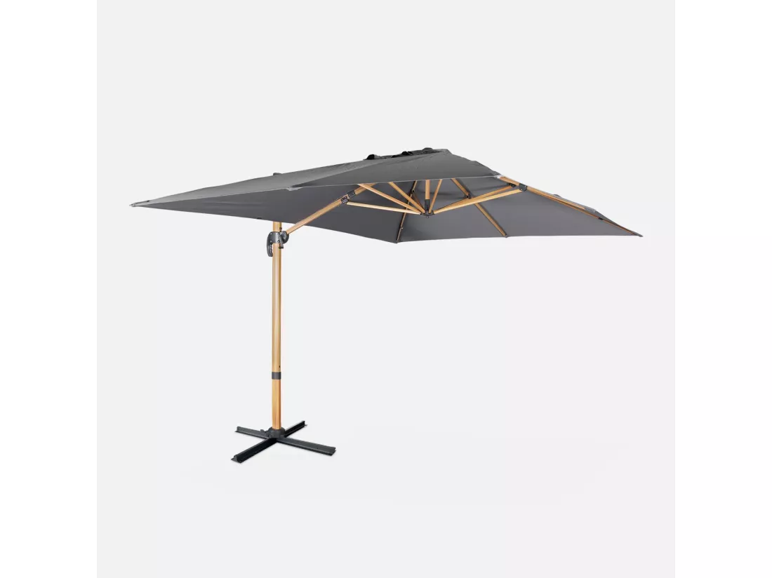 Parasol déporté rectangulaire 3x4m - Wimereux - gris- Parasol excentré inclinable dans 5 positions. rotatif à 360°.