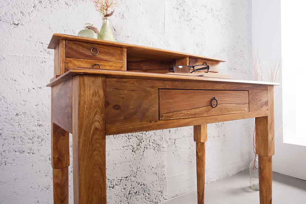 Design Sekretär HEMINGWAY M 90cm braun Sheesham Massivholz stone finish Schreibtisch