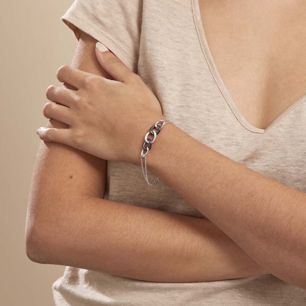 Bracelet Link Argent Blanc Céramique Et Oxyde De Zirconium