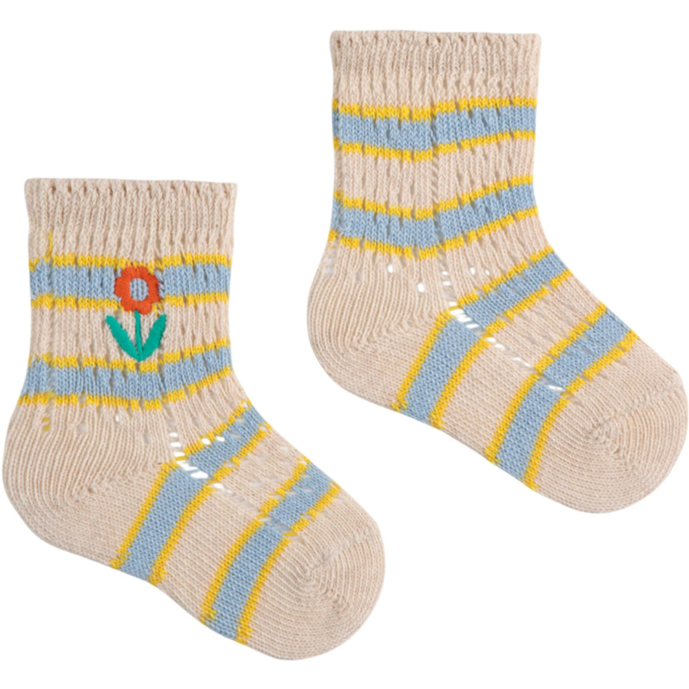 Køb Bobo Choses Lys Blue Flower Stripes Korte Strømper