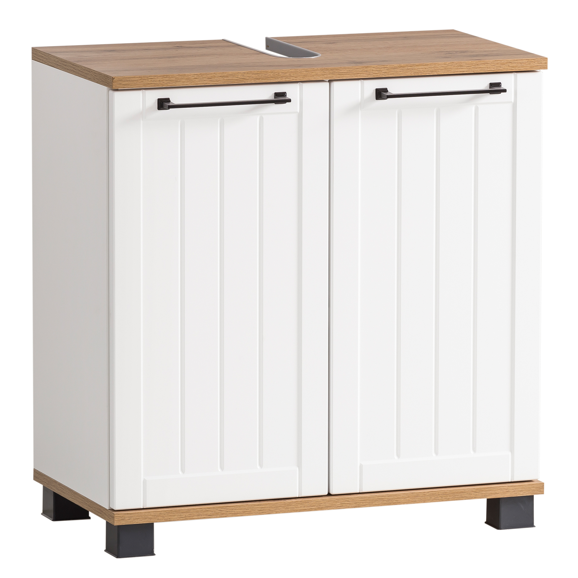 Waschbeckenunterschrank - weiß matt-Eiche - 60 cm