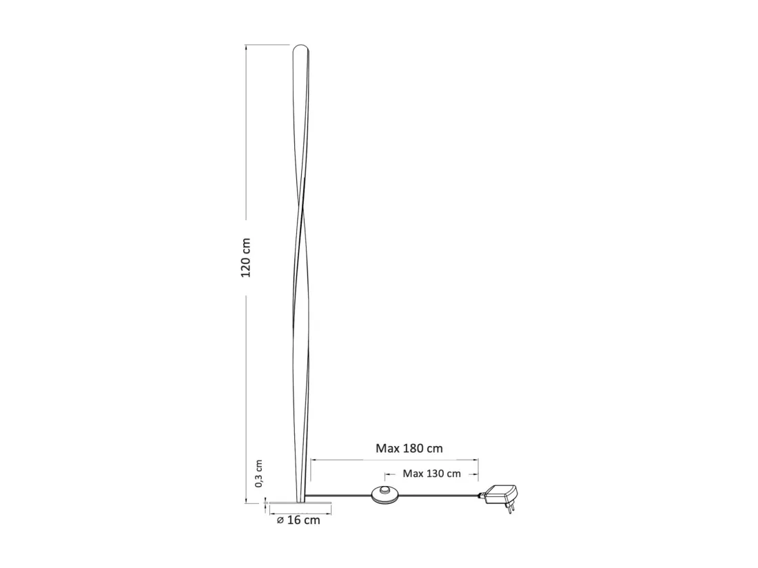 Lampadaire noir dimmable LED torsadé - Mazen