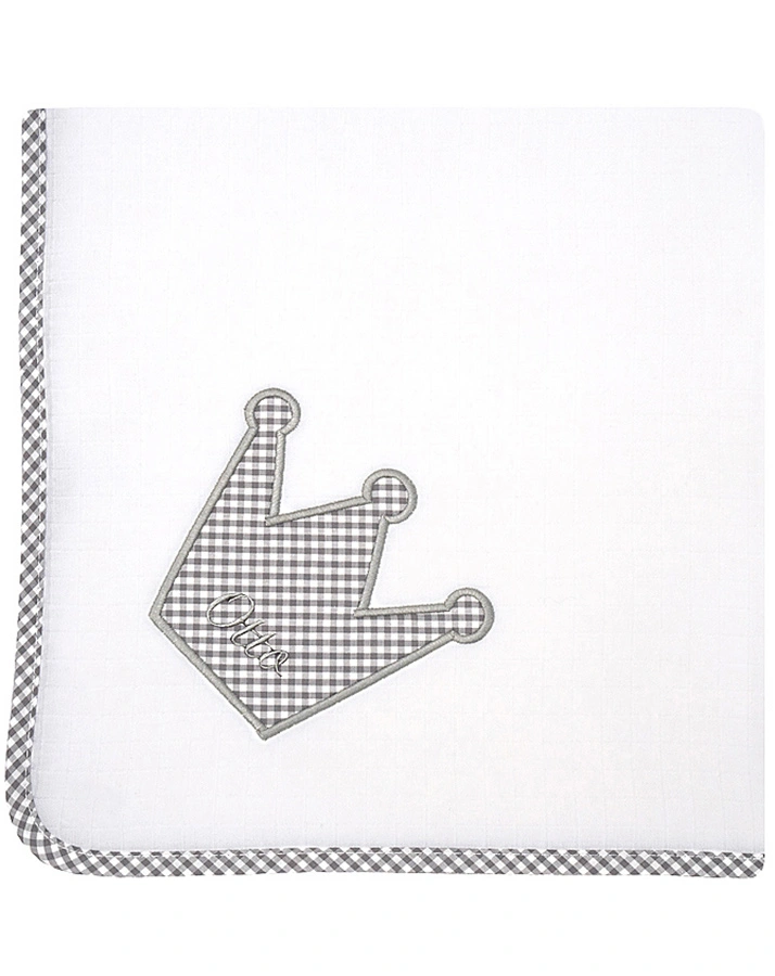 Personalisiertes Spucktuch KRONE grau (Stickfarbe: grau)