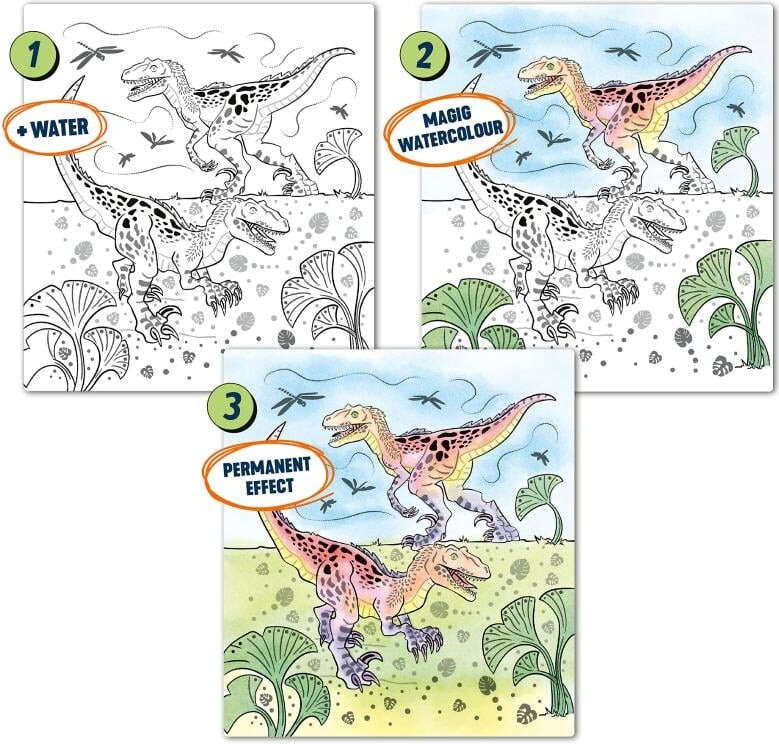 Magisk Malebog - Mal Med Vand - Dino World - Bog