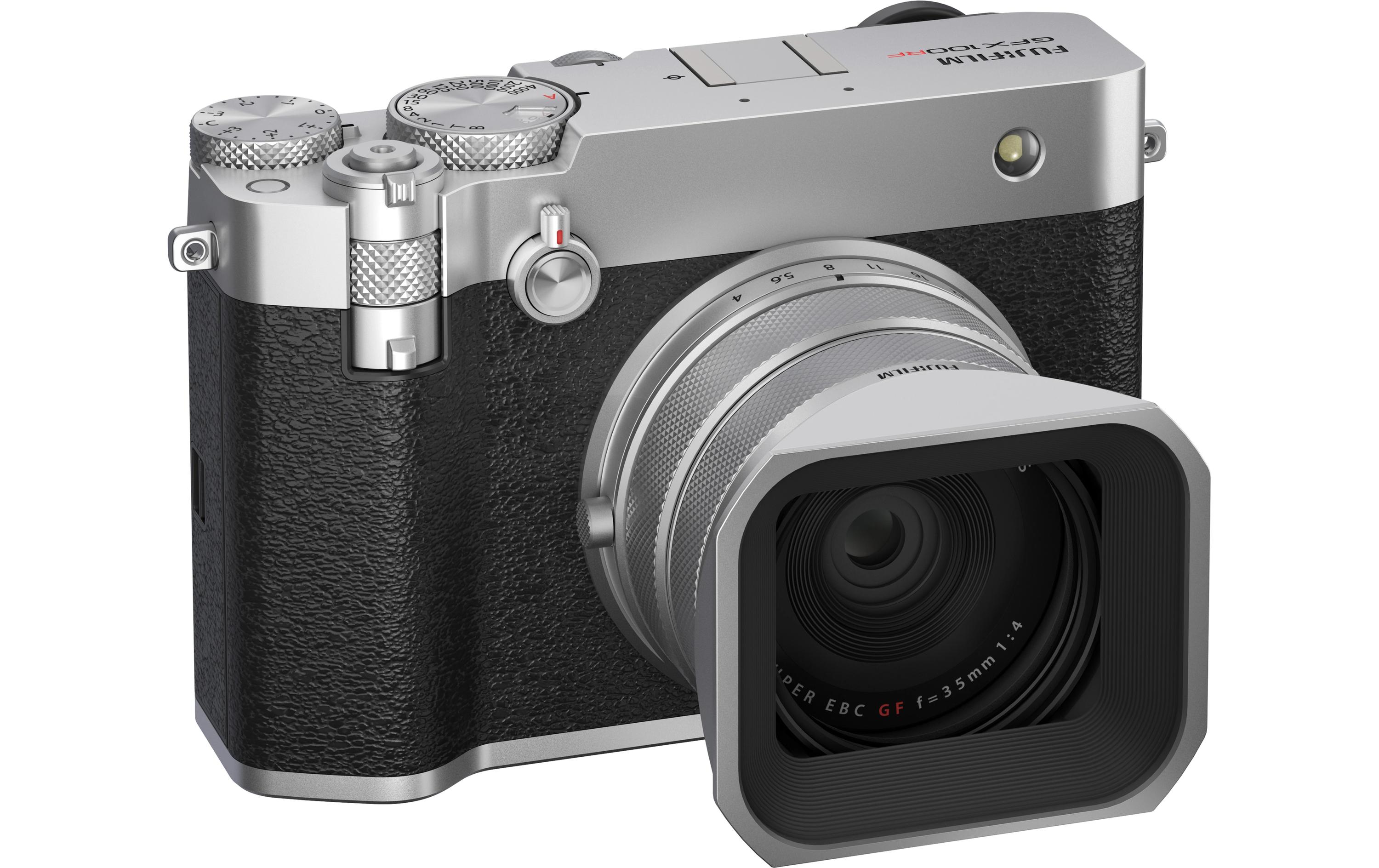 Fotokamera GFX 100RF Silber<br>GFX-Kamera mit fest verbautem Objektiv und bringt die Mittelformat-Bildqualität in ein ultrakompaktes Design