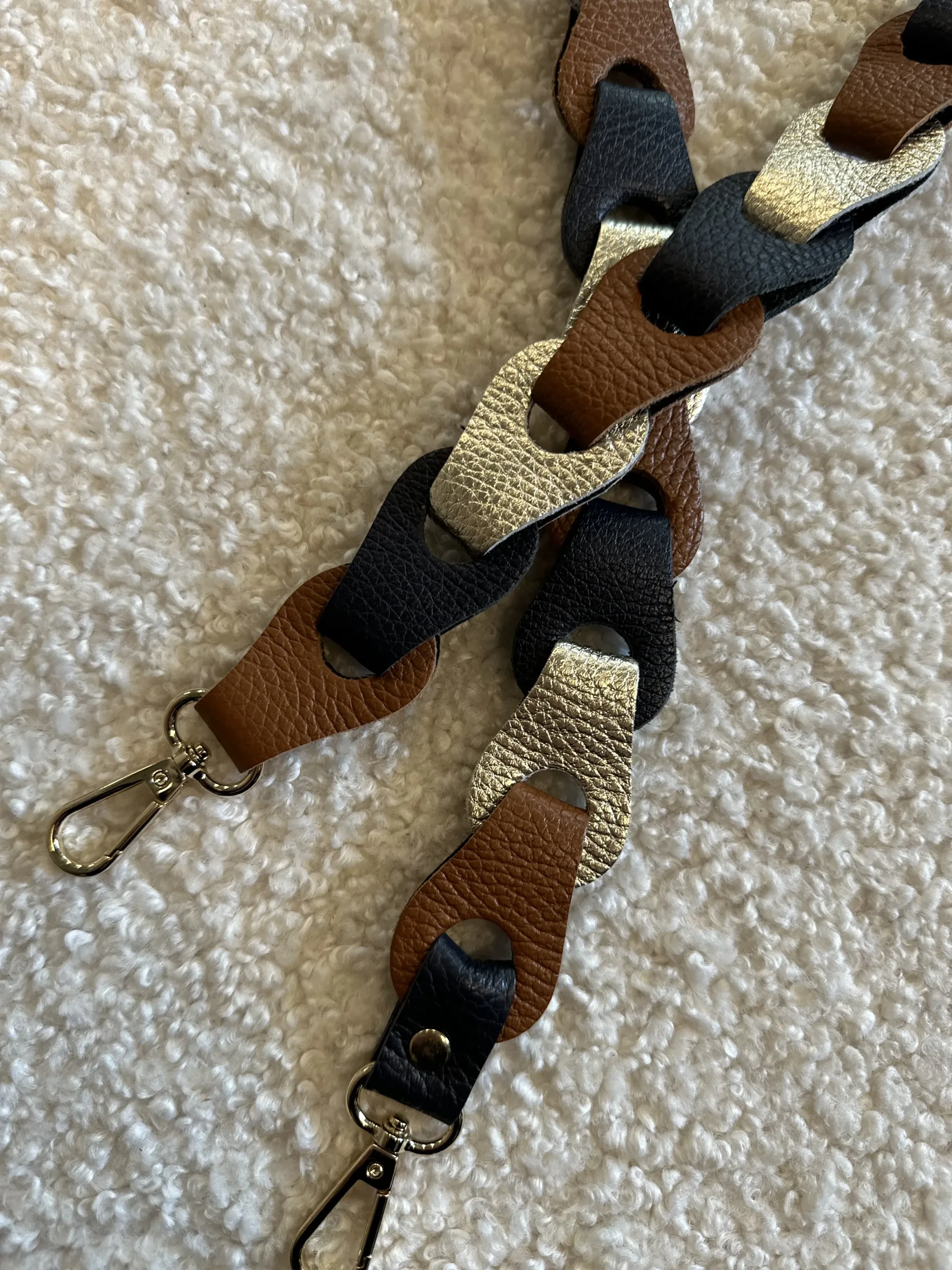 Bag Strap - Breed Cognac/Donker Blauw/Zilver - Goud