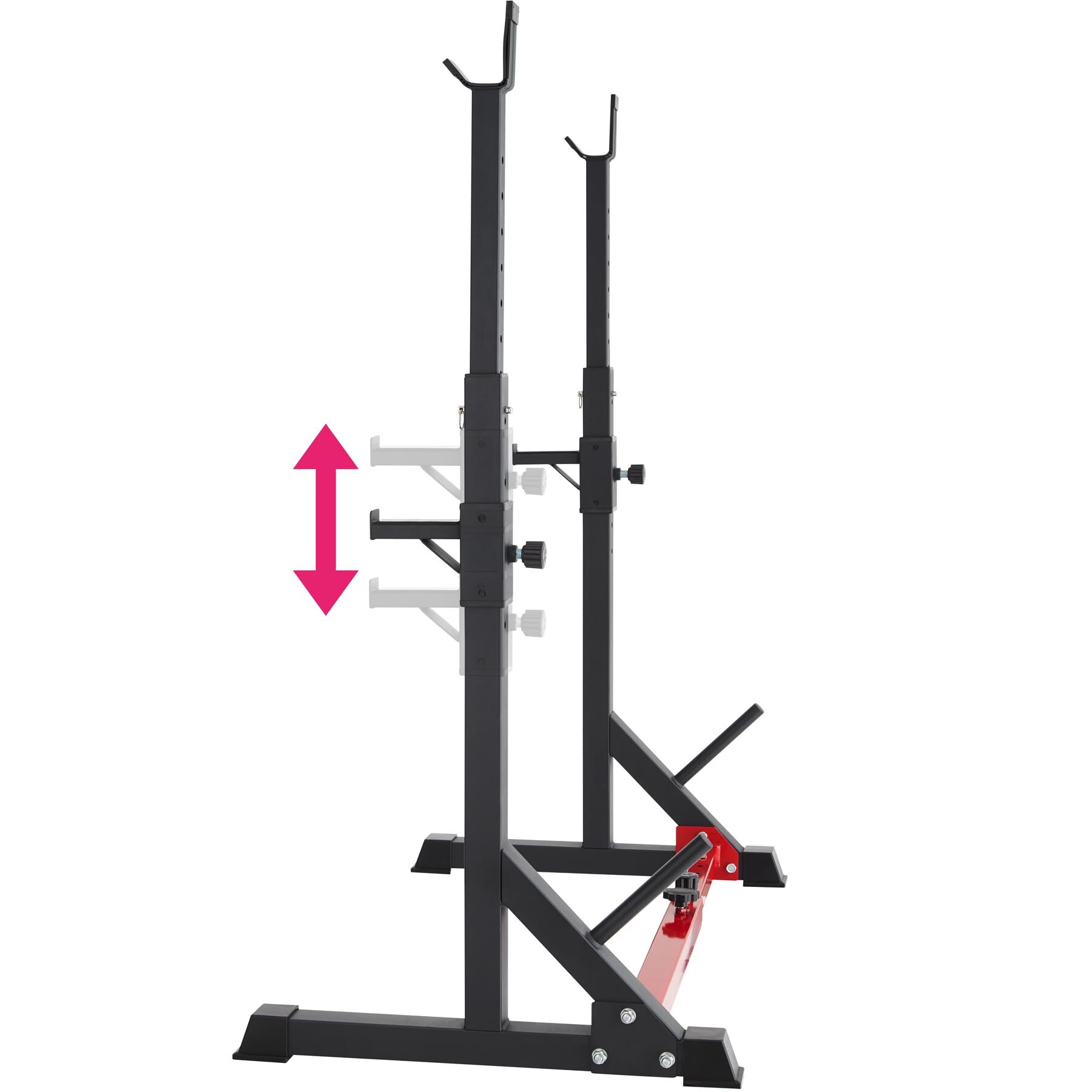 tectake® Squat Rack, multifunktional, Höhe und Breite verstellbar, bodenschonende Kunststoffkappen, inklusive 2 Aufnahmen für Hantelscheiben