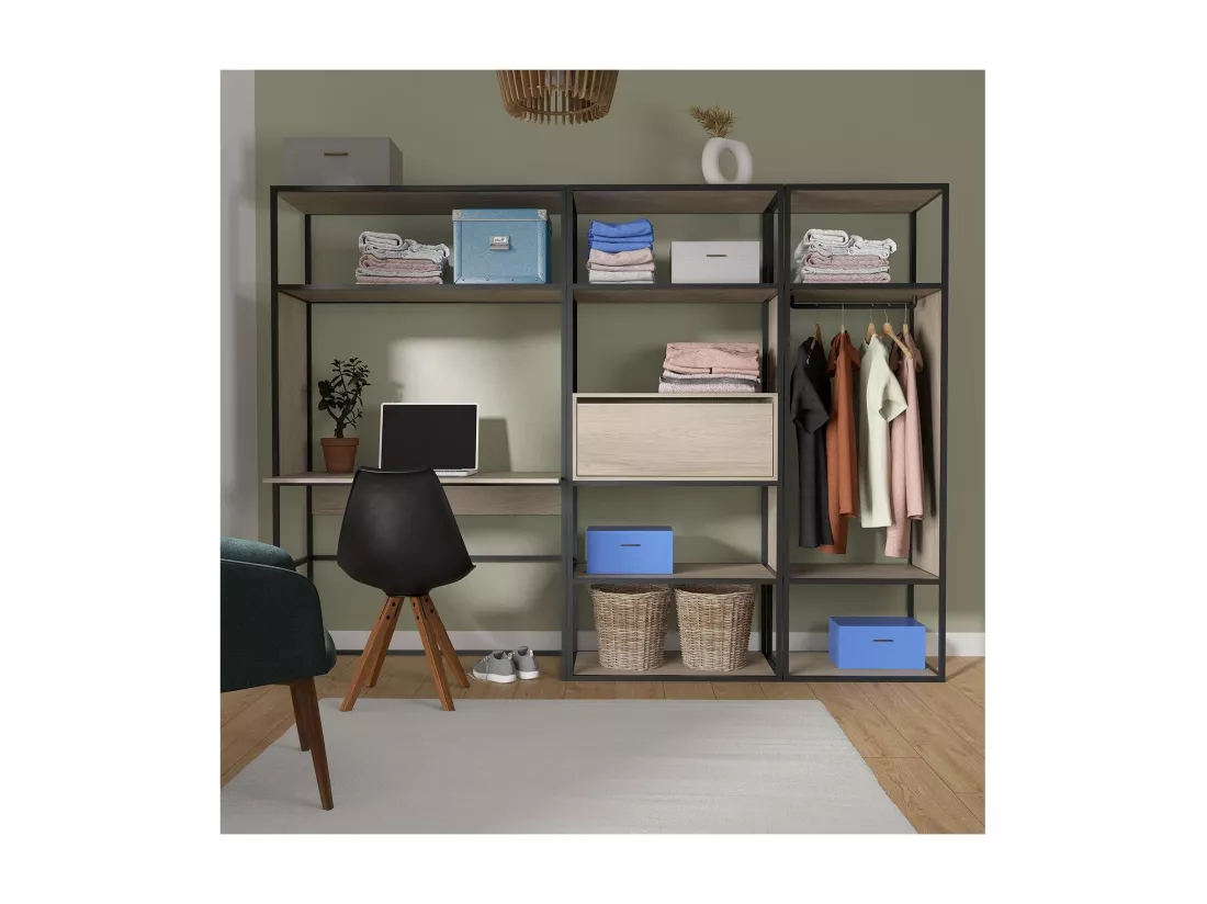 Portants vêtements bois et métal noir avec bureau intégré - OSLO - Lot de 3