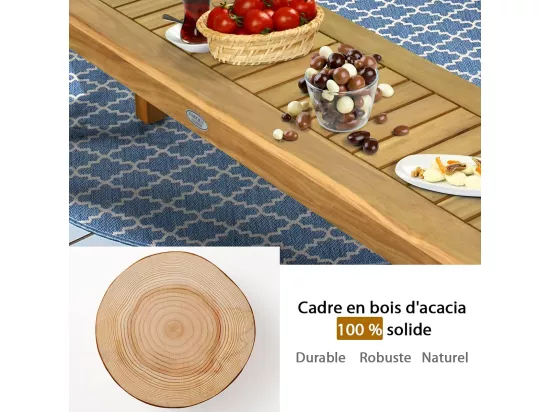 Banc de Jardin en Bois d’Acacia 132 x 34 x 43,5CM avec Pieds en U Charge Max 360KG