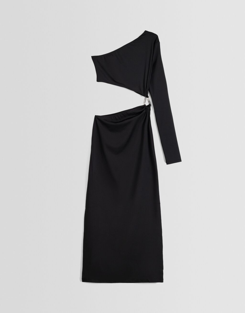Vestido midi assimétrico de manga comprida com detalhe lateral