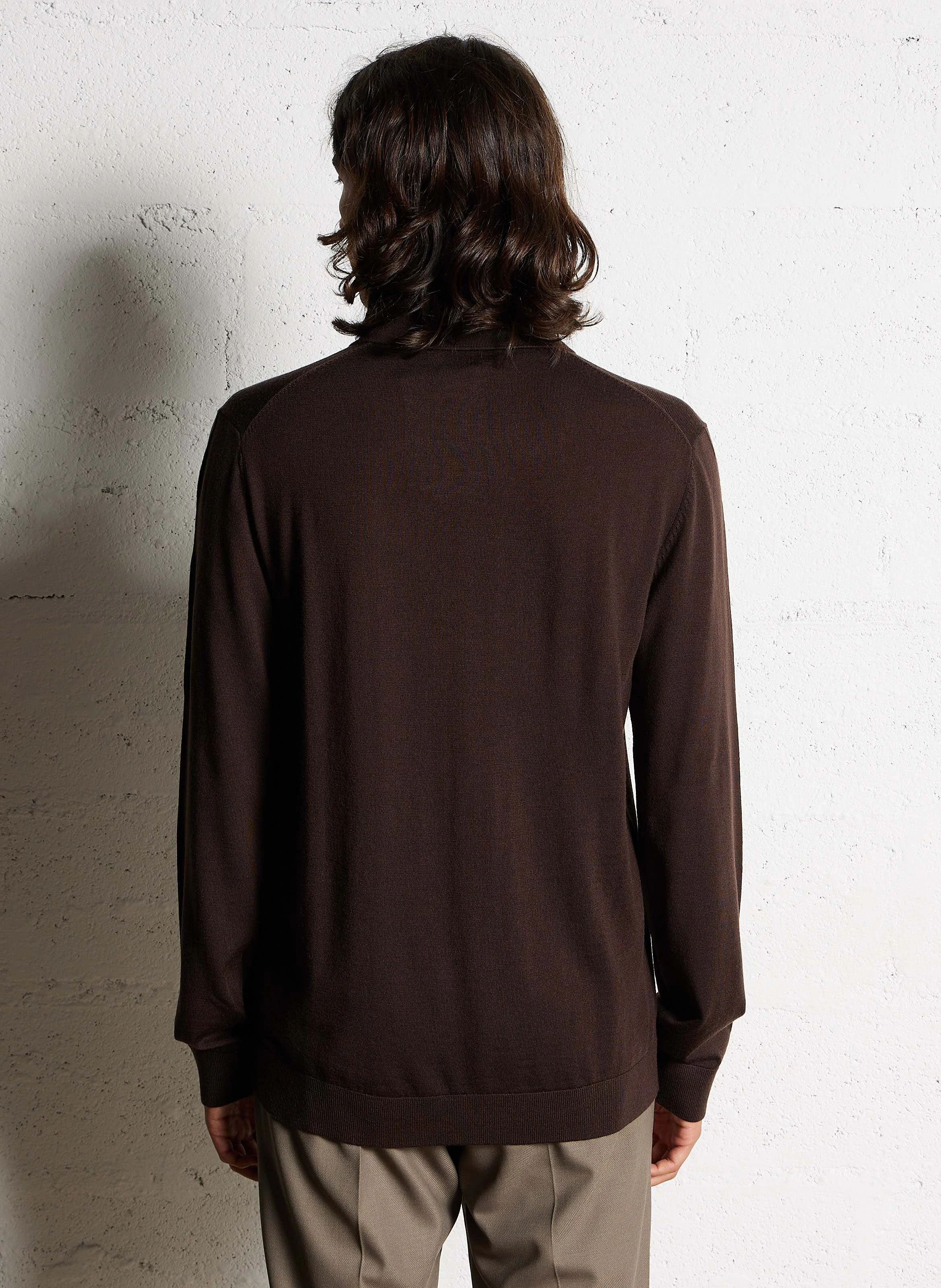 TRAY - Pull droit col polo en laine mérinos | Marron