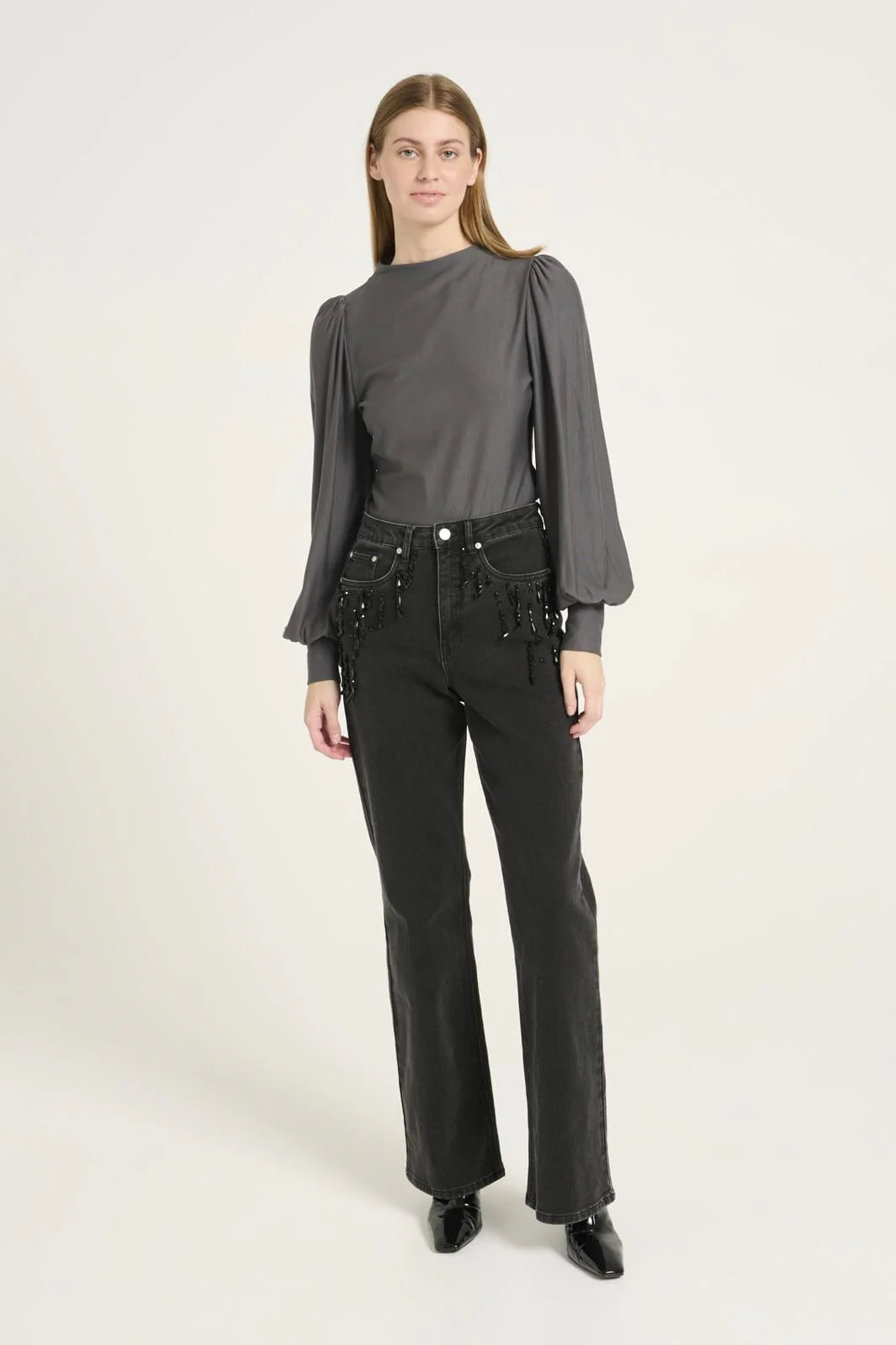 Gestuz Rifagz Puff Top 190203 gray pinstripe