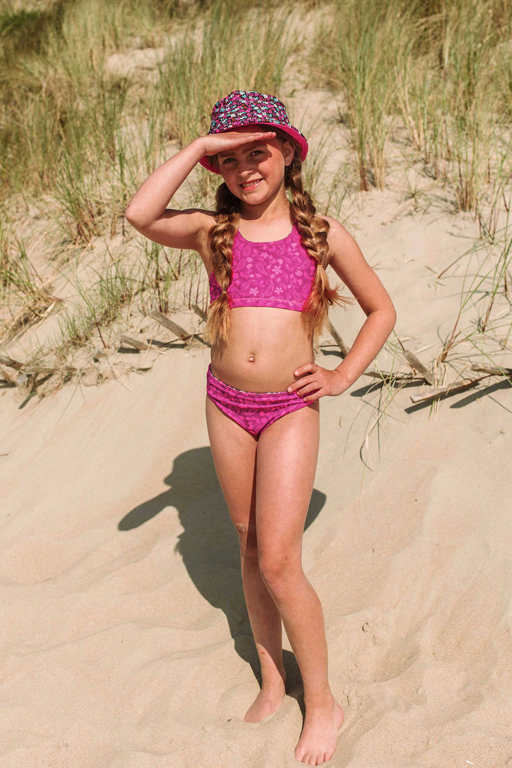 reversible crop bikini zwart/roze