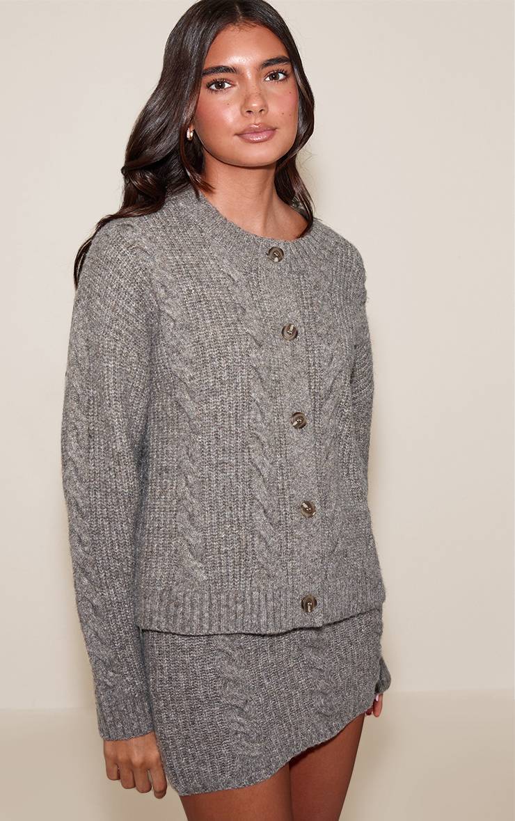 Deep Taupe Mini-jupe En Maille Torsadée