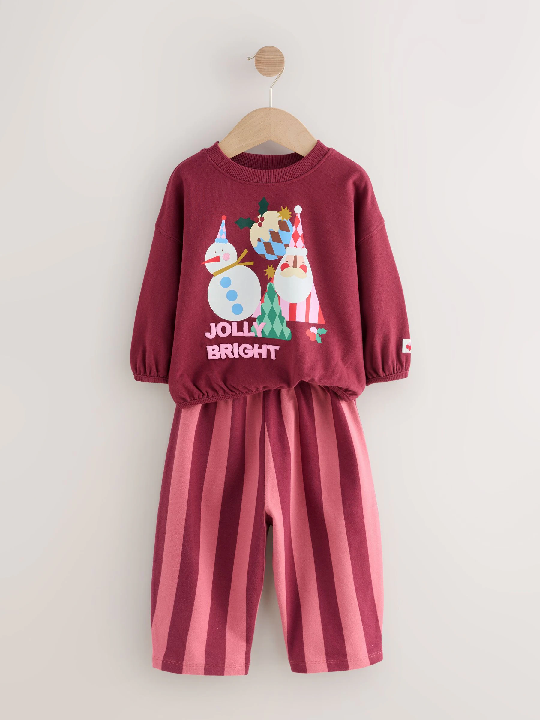 Bordeaux Rood kerstman - Set met top met lange mouwen en broek met wijde pijpen (3mnd-7jr)