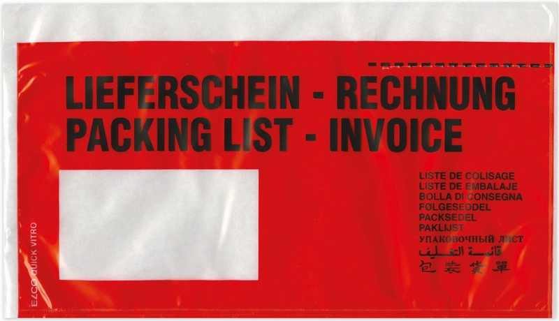 Elco Dokumententaschen Quick Vitro, Lieferschein/Rechnung, C5/6, Fenster links, 250 Stück