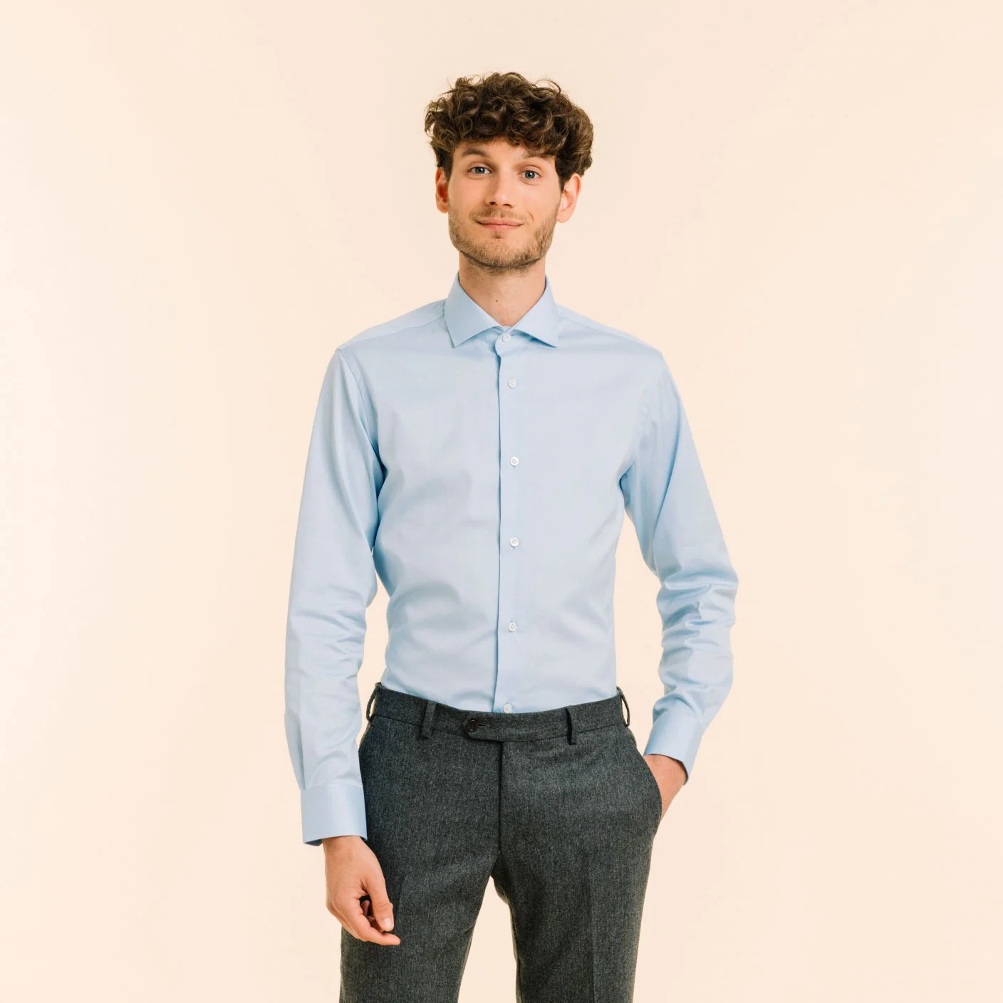 Premium fitted shirt in blue double twisted pinpoint