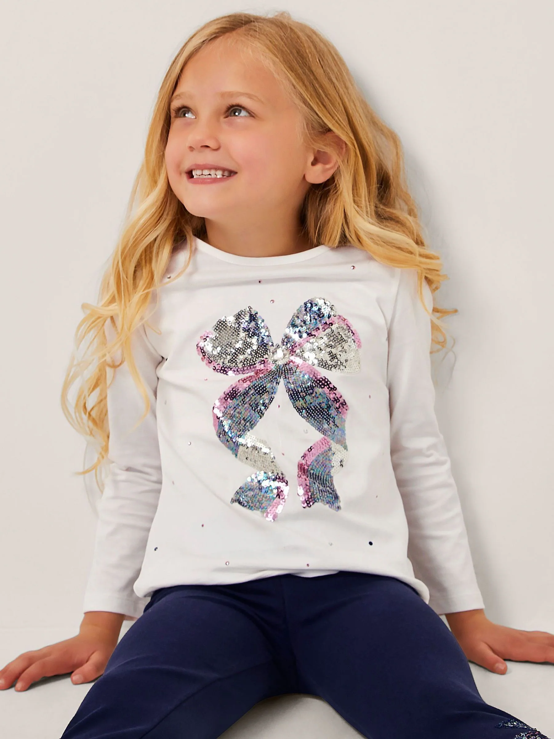 Monsoon Sequin Bow Long Sleeve Top