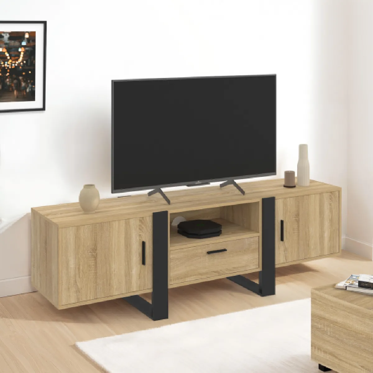 Idmarket Meuble TV PHOENIX 160 cm - Bois/Noir