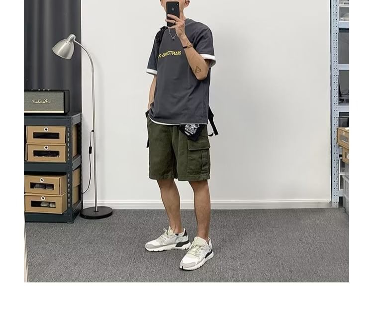 Cowpow - Hoge taille, effen, wijde cargoshorts