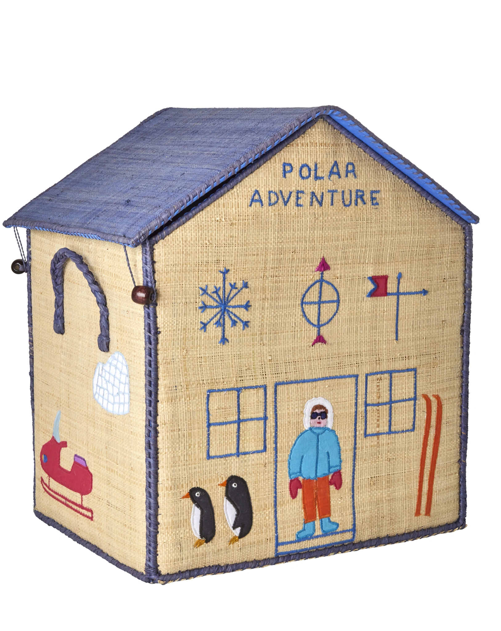 Raffia-Spielzeugkiste POLAR ADVENTURE medium in natur/bunt