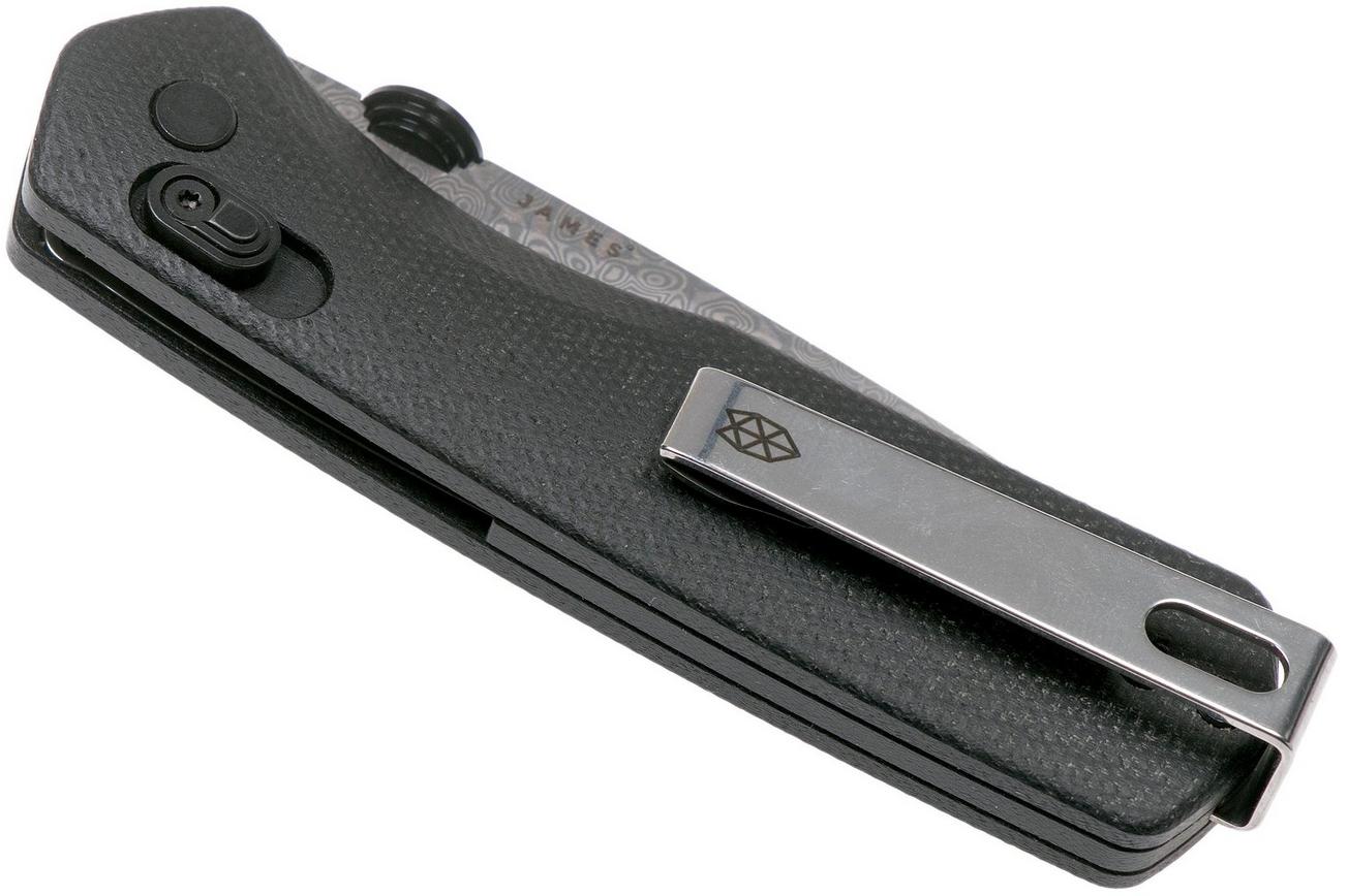 The James Brand The Carter, black G10, Damascus zakmes KN108147-00