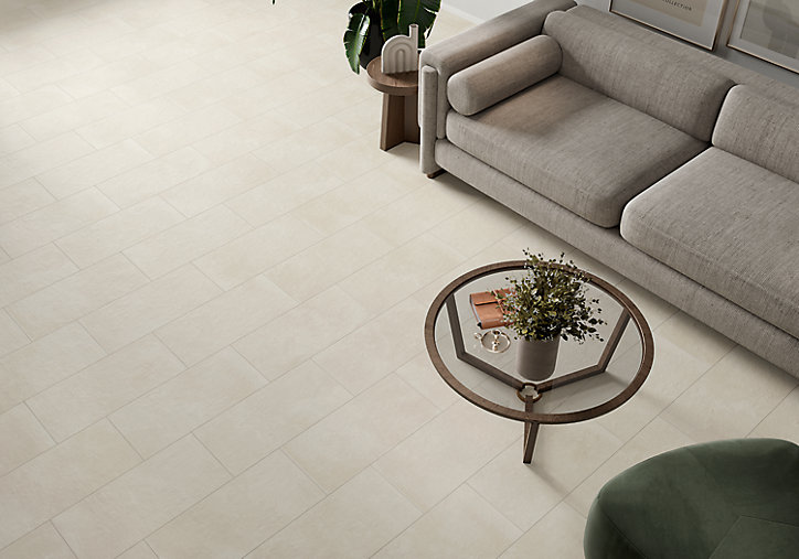 Carrelage sol et mur grès cérame effet pierre blanc cassé mat 30 x 60 cm Chalky GoodHome