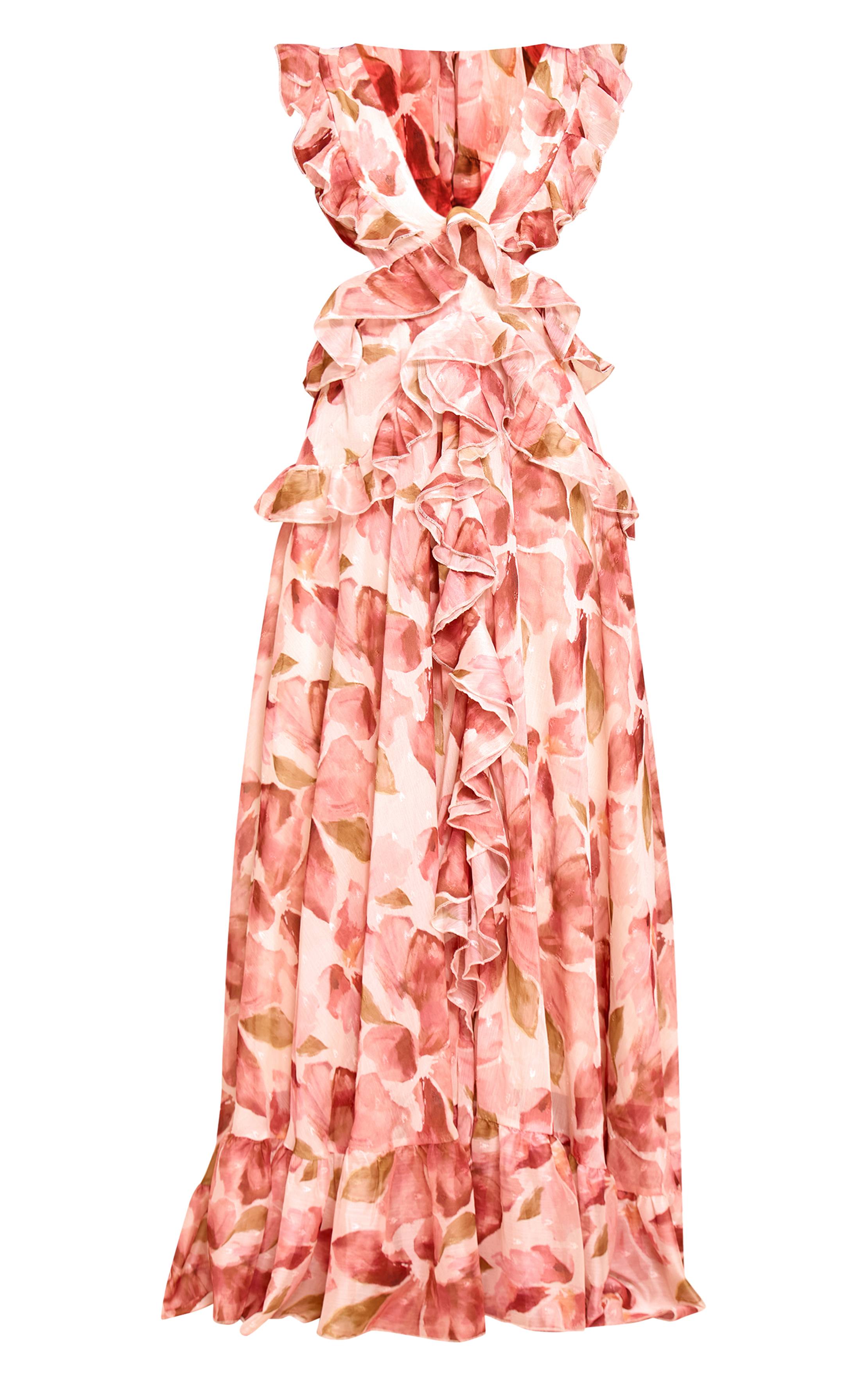 Rose Pâle Robe Longue À Volants Floraux Petite