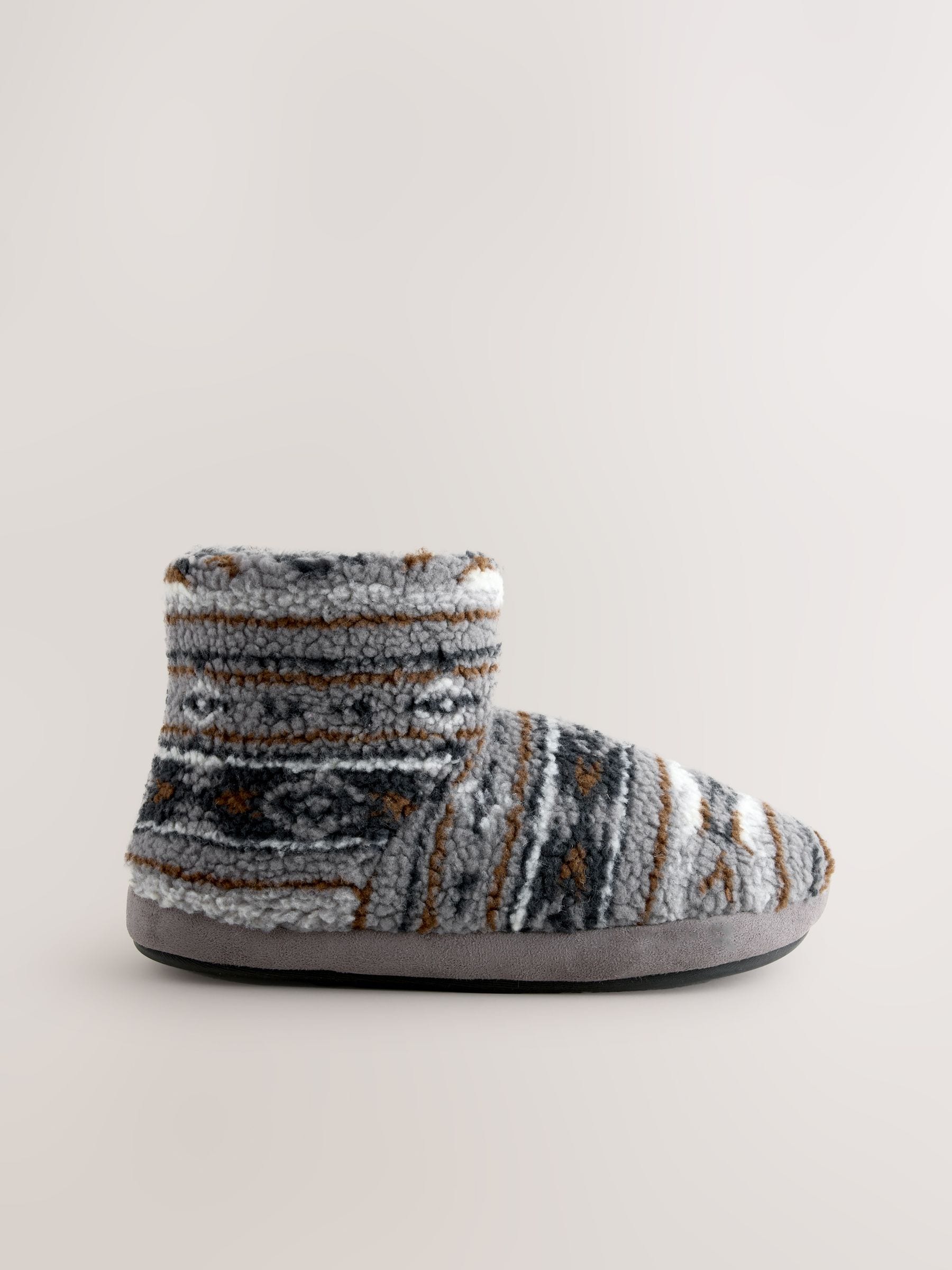 Grijs - Pattern Fleece Boot Slippers