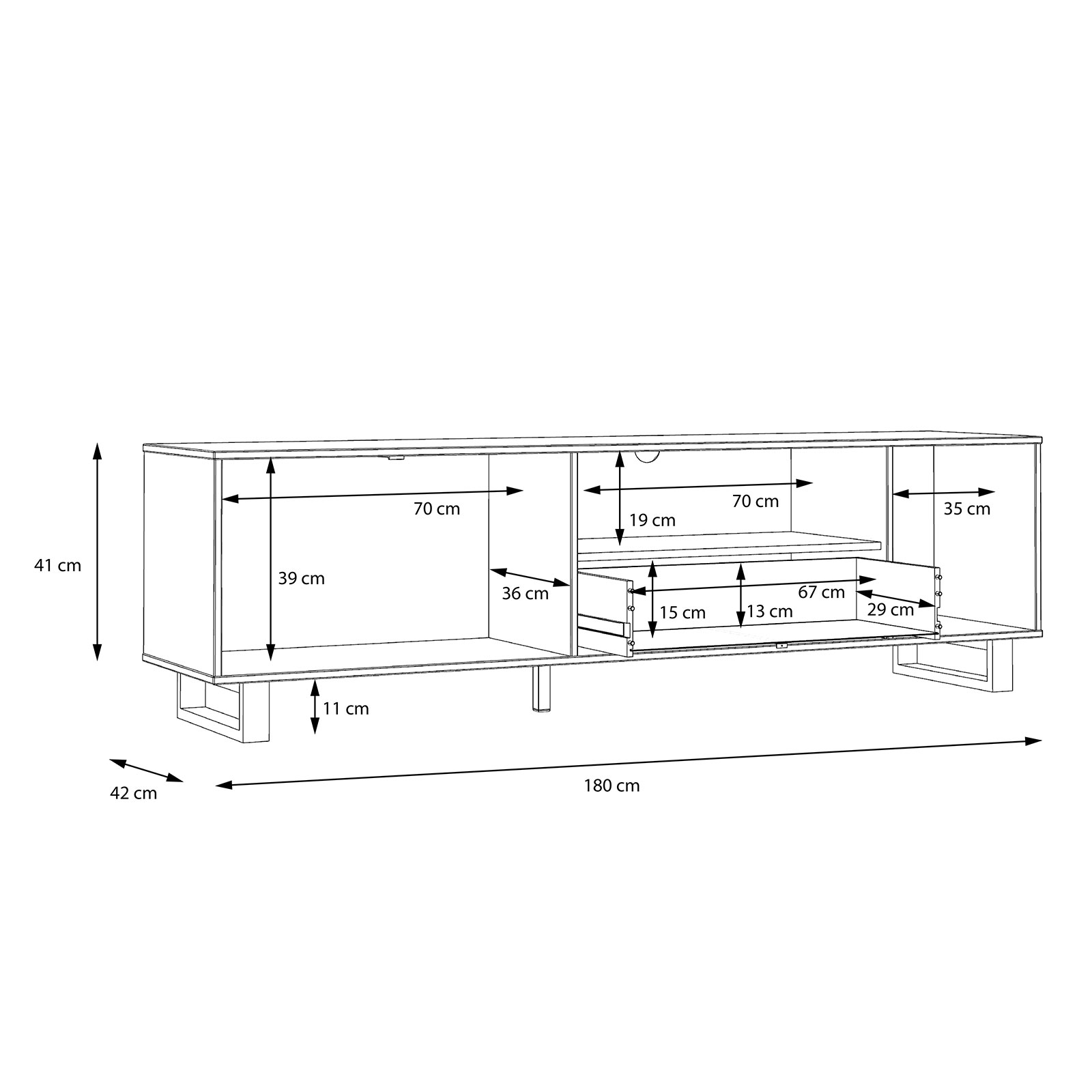 Lowboard - Colonial Eiche - schwarz - 181 cm