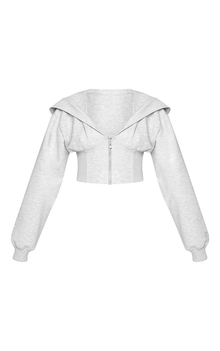 Gris Cendré Sweat À Casynthétiqueche Zippé Petite Taille À Taille Cintrée Avec Broderie En Tissu Interlock