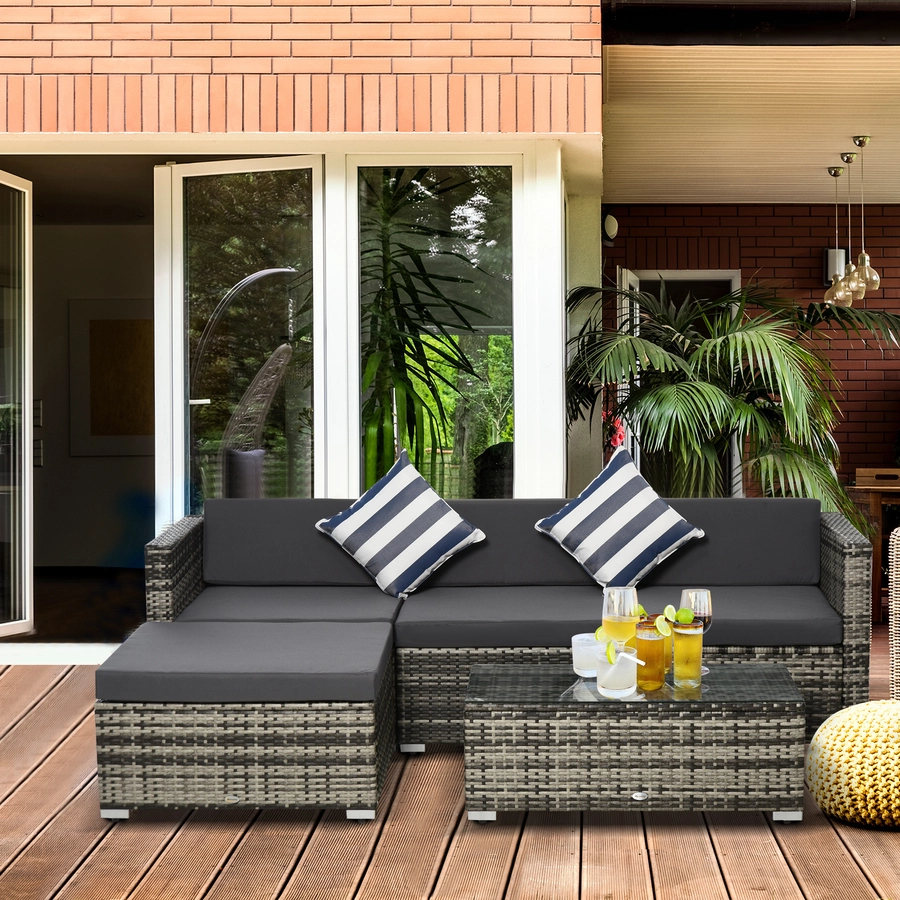 Outsunny Gartenmöbel Set mit Beistelltisch grau
