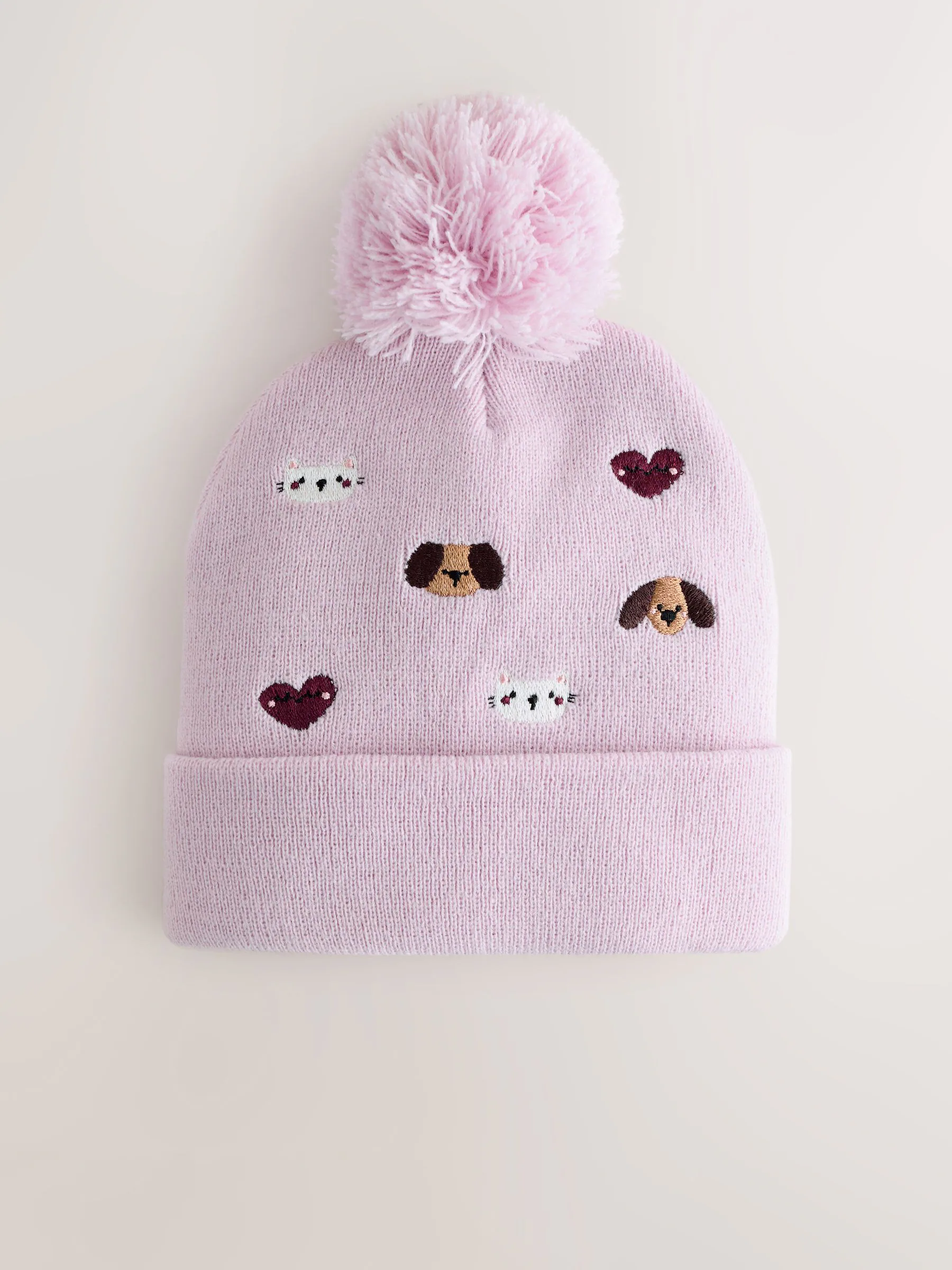 Huisdieren - Geborduurde Beanie-muts met pompon (3mnd-10jr)