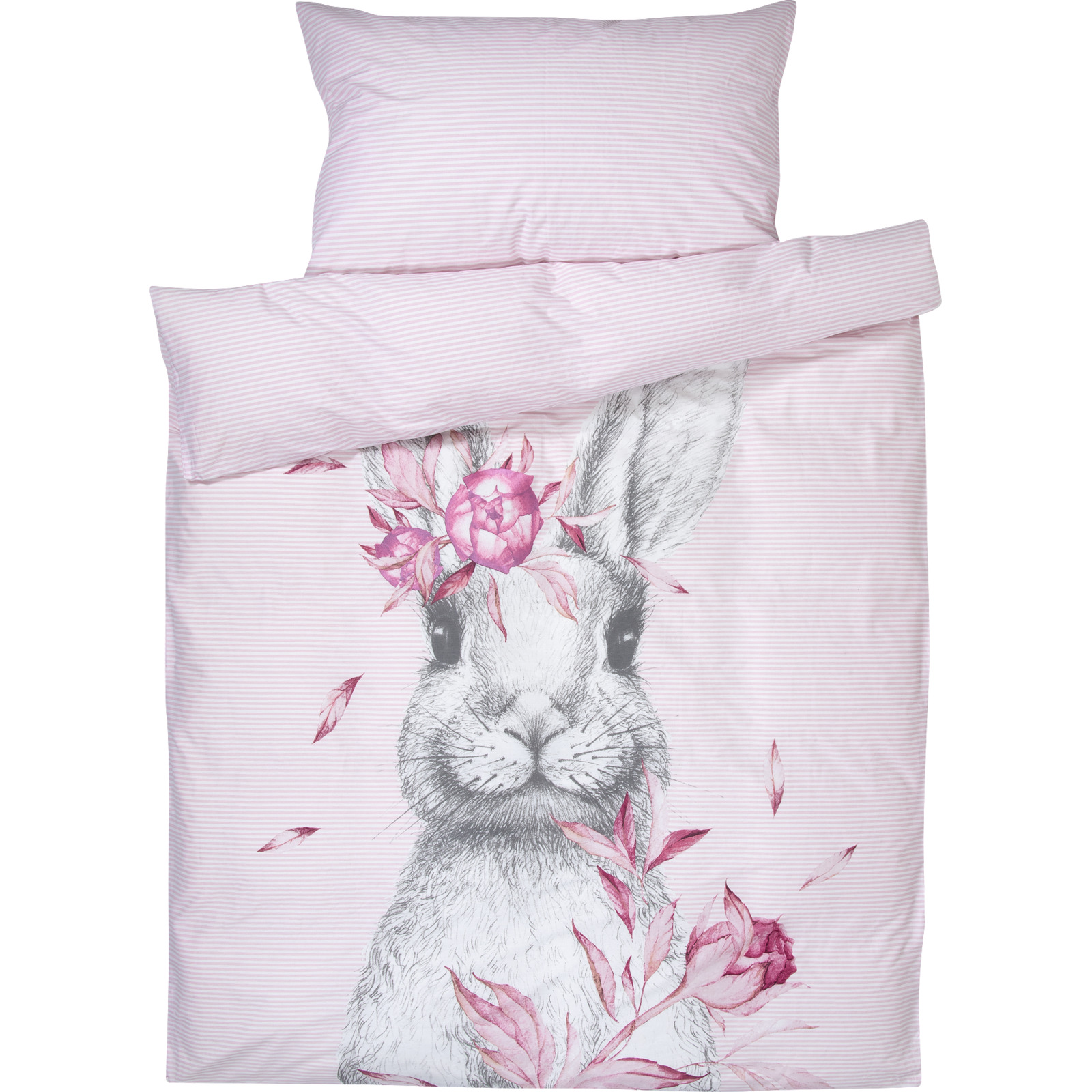 Bettwäsche rosa mit Hase oder Pferd braun