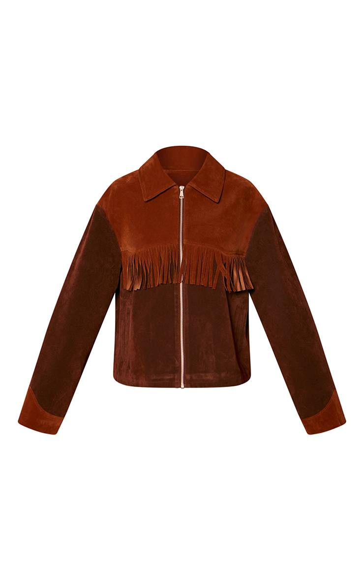 Chocolat Veste En Synthétique À Franges Et Empiècements Contrastés