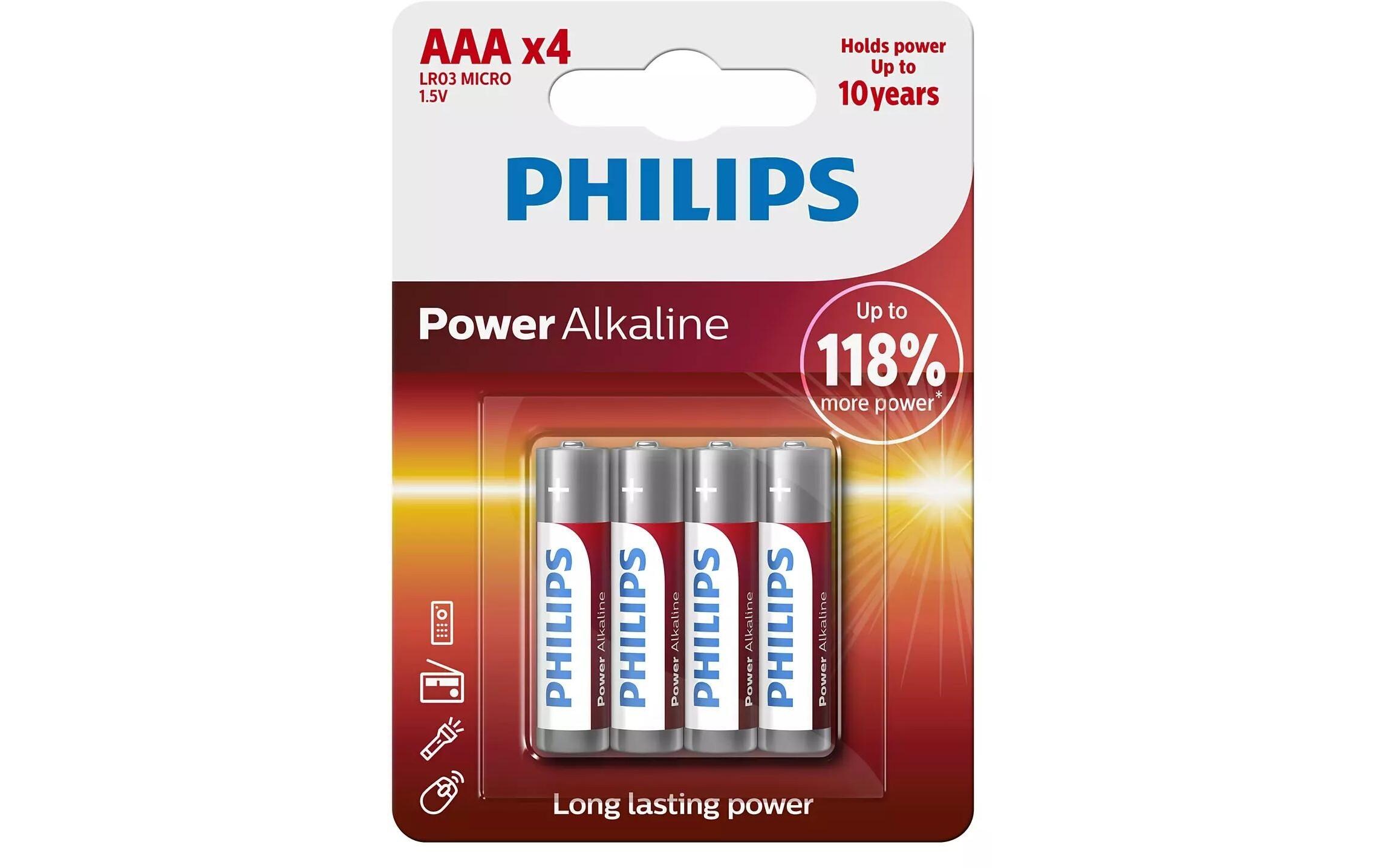 Batterie Power Alkaline AAA , 4 StückAlkaline AAA Batterie für Geräte mit hohem Stromverbrauch