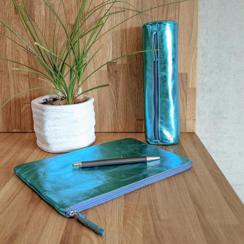 MIROR CUIR Trousse plate 22x11 cm Miror Turquoise