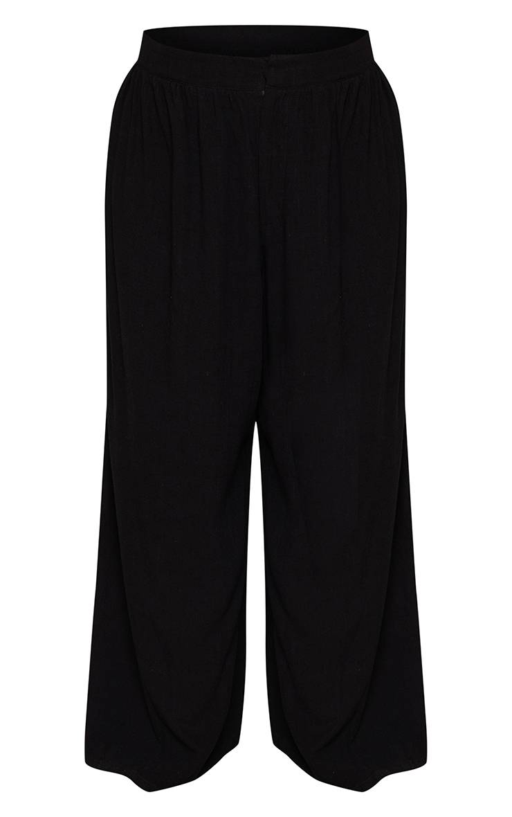 Noir Pantalon Large Droit En Tissu Texturé Grande Taille Ensemble Coordonné