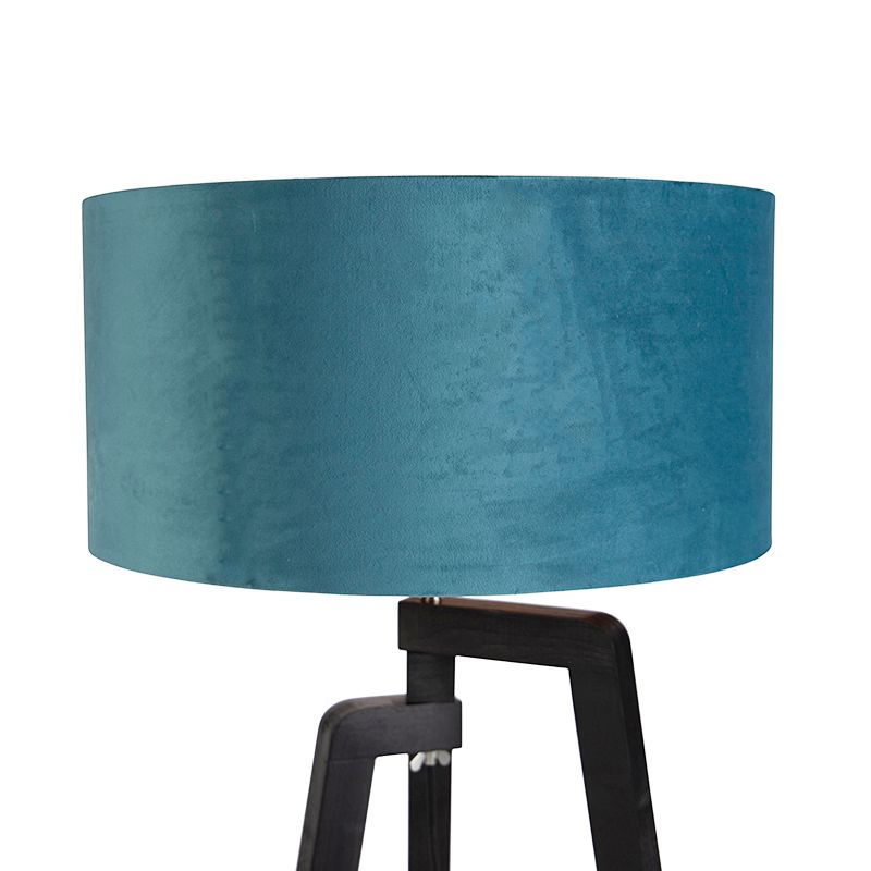 Vloerlamp tripod zwart met blauwe kap en goud 50 cm - Puros