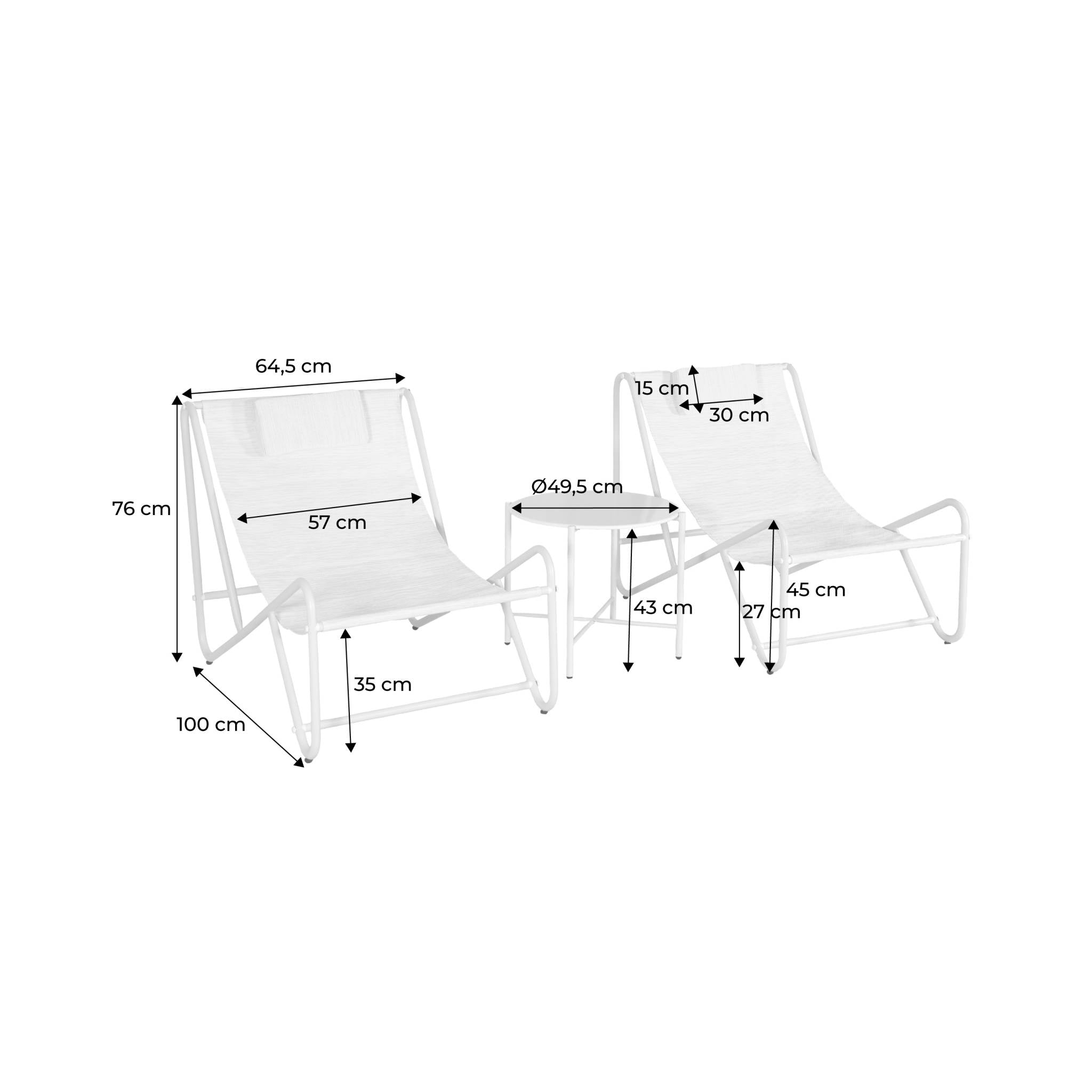 sweeek - Relaxfauteuils (set van 2) met ronde stalen tafel