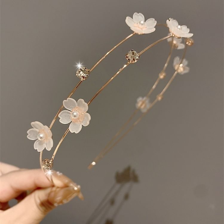 Kayochs - Bloemen imitatie parel gelaagde legering hoofdband